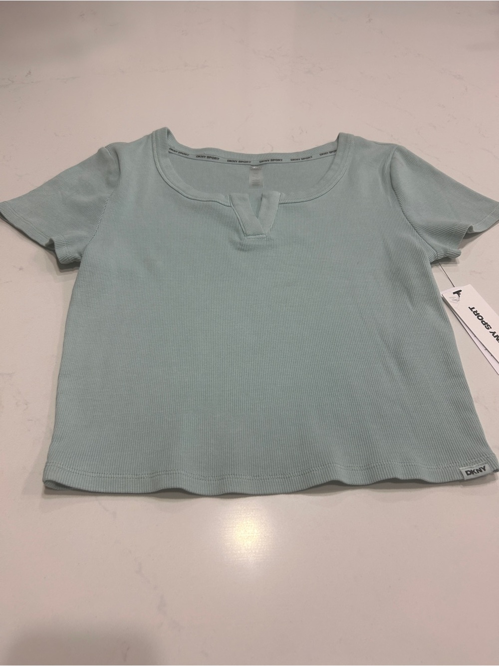 Dkny Seafoam Short-Sleeve Ribbed Crop Tee
